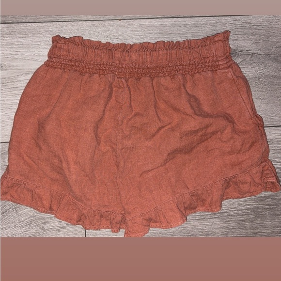 Aerie Size XS Paperbag Shorts Linen Blend High Rise Brown/orange Pockets - Picture 2 of 8